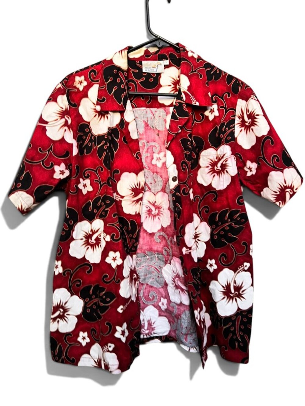 Maui Legend Red Floral Hibiscus Hawaiian Button Up Shirt Size Large